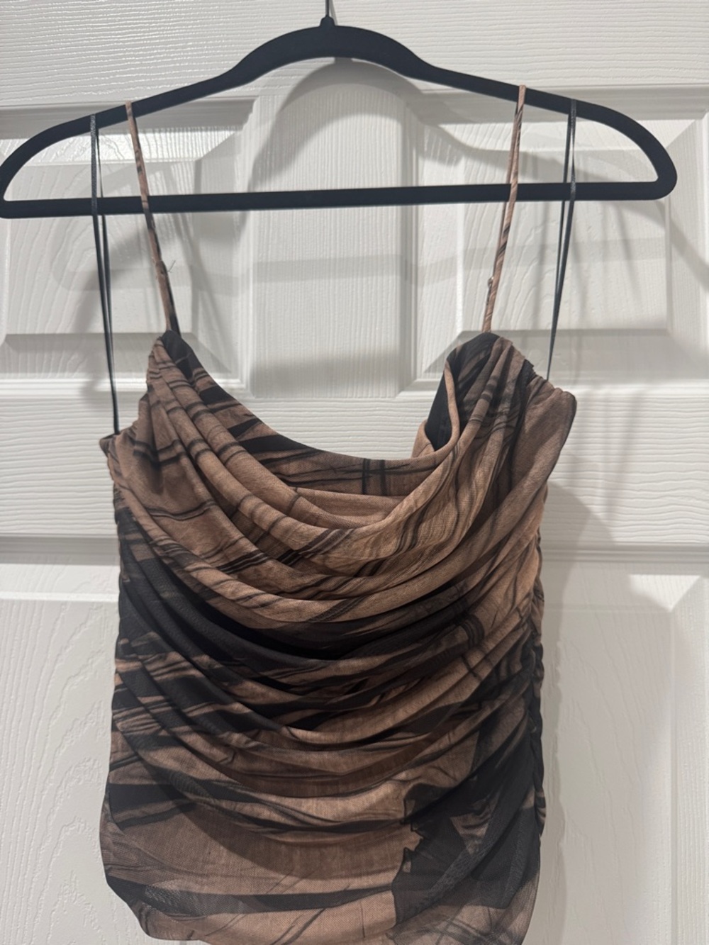 Zara Brown and Black Draped Cowl Neck Tank Top
